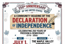 Join the community for the reading of the Declaration of Independence on Wed. July 1, 2026 at 6PM